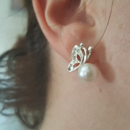 Stunning Imitation Pearl + Butterfly Wing Stud Earnings