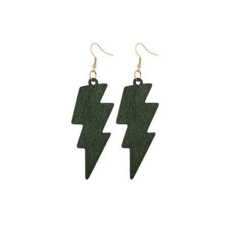 Dangle Lightning Bolt Hook Earrings - Statement Size Approx 93mm Drop Green Para