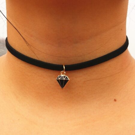Gothic Short Choker Necklace - Black Diamond