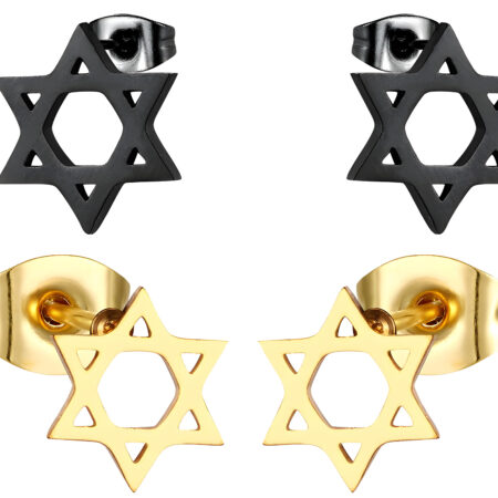 2 Pairs Small Star of David / Geometric Triangle Stud Earrings Black | Gold
