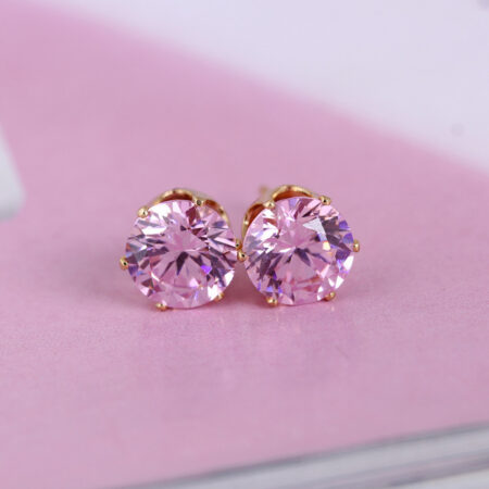 Champagne Pink Crown Gold CZ Stud