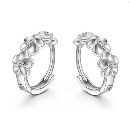 Small flower crystal insert circular earrings