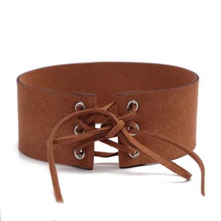 Faux Suede/Leather Tie Up 40mm Wide Open Choker Tie Necklace Strap Brutal Brown