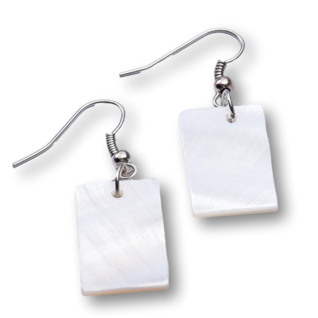 Dangling Natural Sea Shell Hook Earrings - Unique Like You - White Rectangle