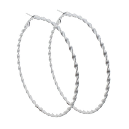 Iron Big Hoop Twist Earrings - Approx 70mm Drop - Delicate White