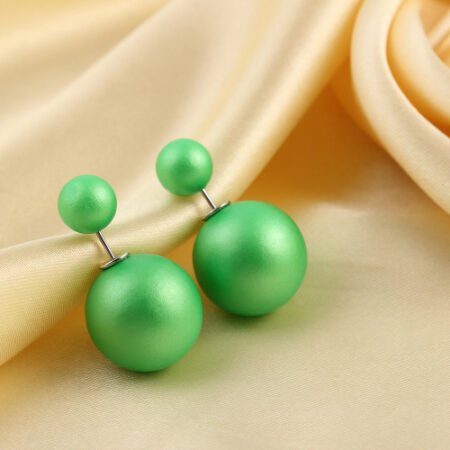 Matt Dark Green- Double Pearl Stud Earrings