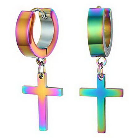 Stainless Steel Cross Huggie Hoop Earrings - Approx 10mm hoop - Multi Colored