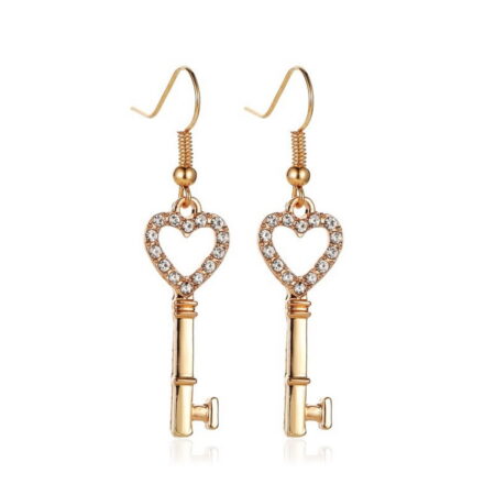 Dangling Rhinestone Key To My Heart Earrings - Earrings For A Special Someone