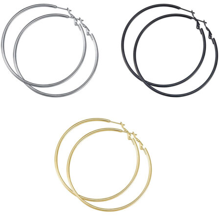 3 Pack Environmental Alloy Hoop earrings - Gold / Silver / Black - 70mm