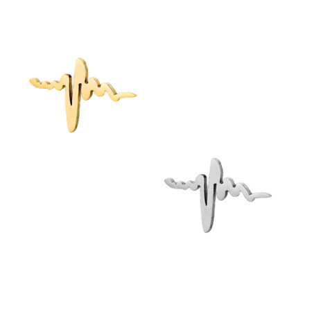 Small Gold | Silver Coloured Seismic Line Chart Ear Studs For Women - 2 Pairs