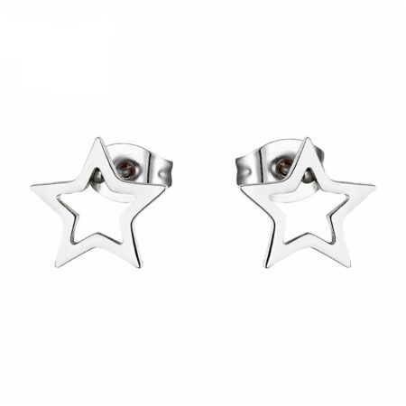 Mini Stainless Steel Star Stud Earrings - Silver tone
