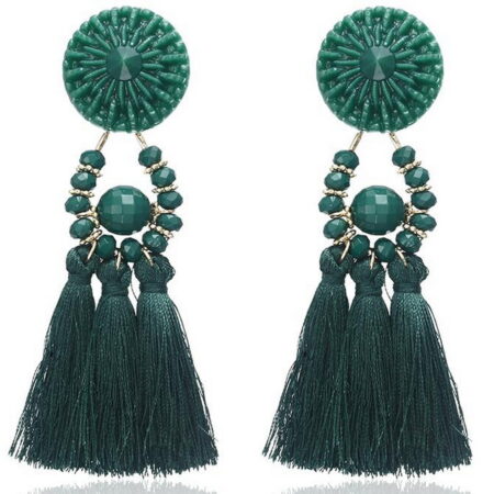 Fringe Resin Bead Tassel Earrings - Approx 98mm drop- Green