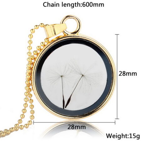 Goldtone Dried Dandelion Flower in a Glass Enclosure Pendant Necklace