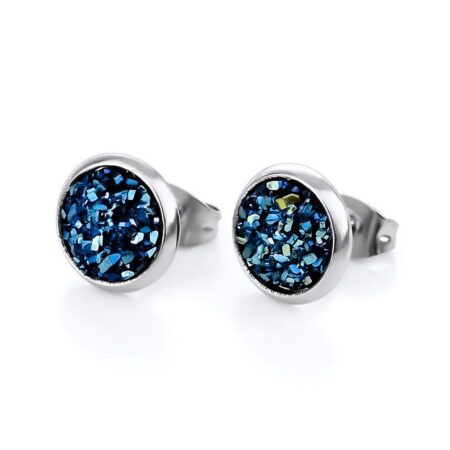 Stunning Small Circle Push back Rhinestone Crystal Sparkling Studs Blue