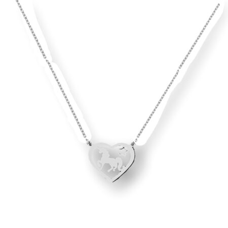 StainlessSteel Non-fading Unicorn Love Pendant Womens Necklace Silver