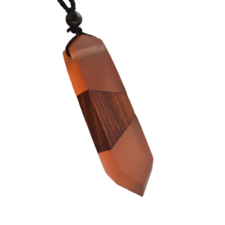 Natural Wood & Resin Colorful Pendant Necklace with Woven Rope Cord - Nudey