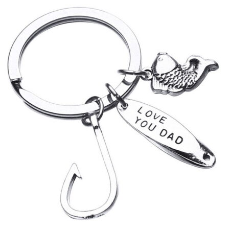 Silvertone "Love You Dad" Fish, Hook and Sinker Keychain