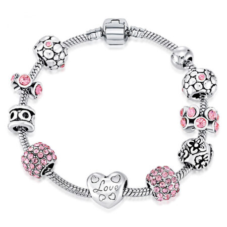 Beautiful European Style Crystal Love Charm Bracelet - 20cm