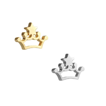 Small Gold | Silver Coloured Cute Crown / Tiara Ear Studs For Women - 2 Pairs