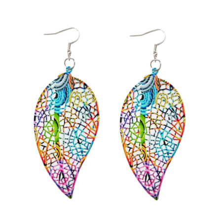 Dangling Colourful Leaf Hook Earrings - Approx 105mm Drop
