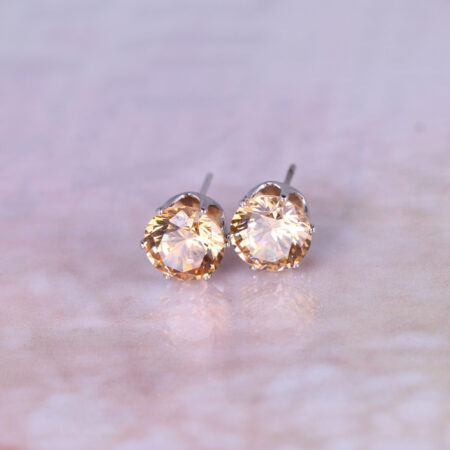Sunflower Yellow Crown Style Platinum Set CZ Stud Earrings