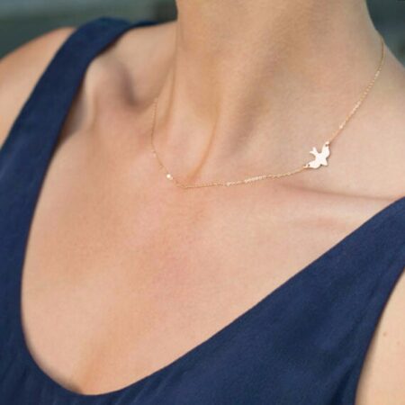 Cute Gold Dove Peace Pendant Necklace