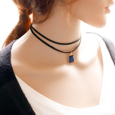 Punk Leather Choker Necklace Rock Bell Pendant Necklace - BLUE