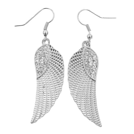 Rhinestone Angel Wings Earrings - Silver