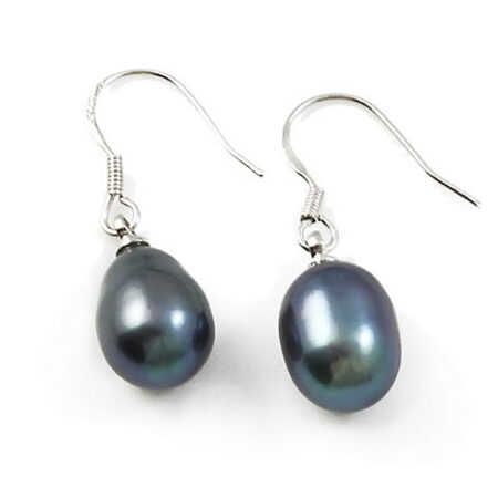 Cultured Pearl Earrings with Brass Hook - Approx 25mm Drop - Dark