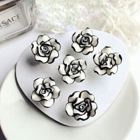 Black & White Rose Flower Stud Earrings