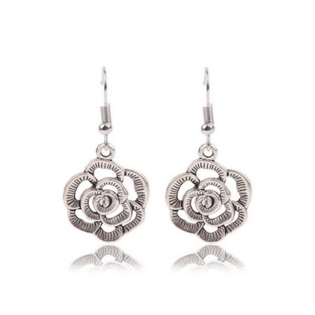 Ethnic Tibetan Silver Hook Earrings Bohemia Flower
