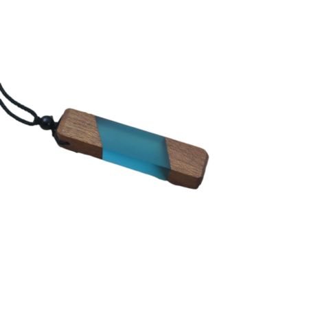 Natural Wood & Resin Colorful Pendant Necklace with Woven Rope Cord - Blue-Tiful