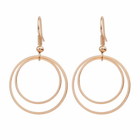 Dangling Double Layered Hoop Hook Earrings - Approx 25mm Drop - Gold
