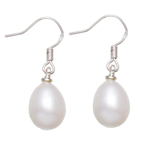 Cultured Pearl Earrings with Brass Hook - Approx 25mm Drop - Snow White