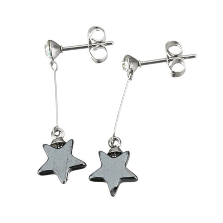 Delicate Dangle Non Magnetic Hematite Star Push Back Earrings
