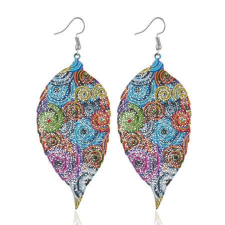Dangling Veined Leaf Hook Earrings - 75mm Drop - Multi Coloured Acid