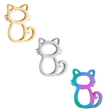 Small Gold|Silver|Multi Coloured Cute Cat Ear Studs - 3 Pairs