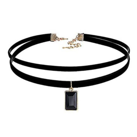 Classic Gothic / Punk Rocker Dainty Choker Velvet Necklace - Dangling Rectangle
