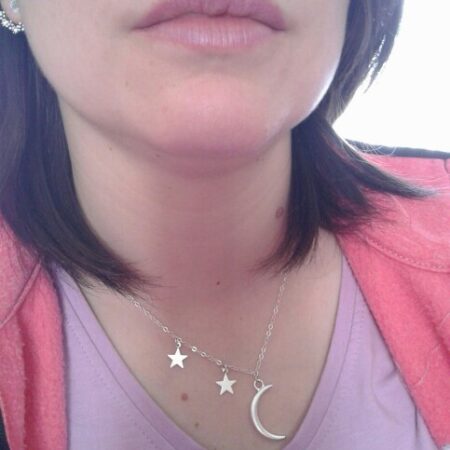Cute Silver Sequins Charm Stars & Moon Pendant Necklace