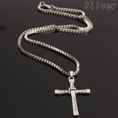 CZ Studded Cross pendant Silver tone