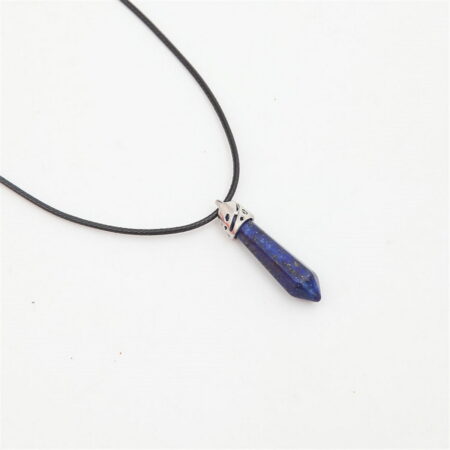 Natural Quartz Pendant Stone Hexagonal Pillar Pendant Necklace - Flower Blue