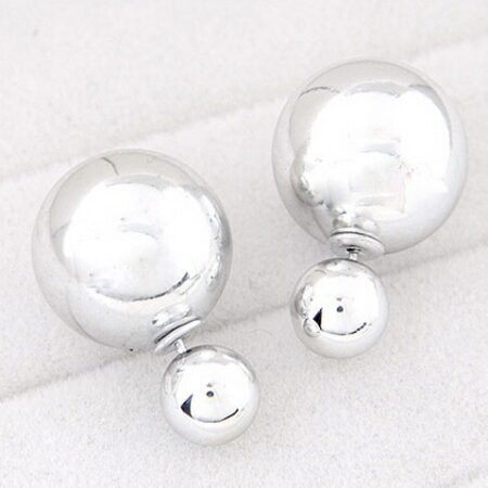Silver - Double Pearl Stud Earrings
