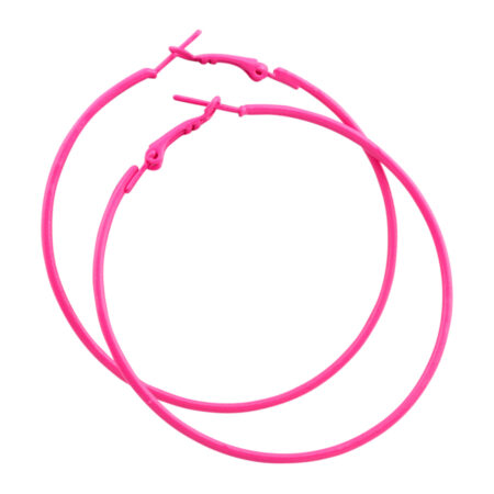 Stainless Steel 60mm Colored Hoop Earrings -Hot Pink