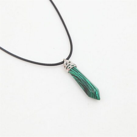 Natural Quartz Pendant Stone Hexagonal Pillar Pendant Necklace - Black Green