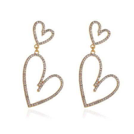 Dangling Rhinestone Hollow Heart Earrings - Beautiful Style - Gold tone