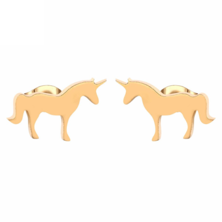 Mini Stainless Steel Horse / Unicorn Stud Earrings - Gold tone