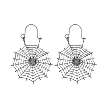 Scary Spider Web Halloween Jewelry Unisex 3D Style Hook Through Earrings Silver