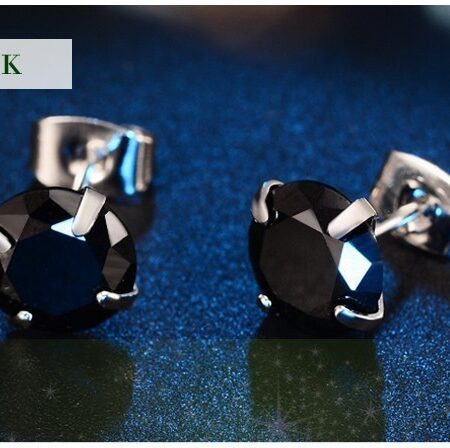 Midnight Black Silver Set CZ Stud Earrings