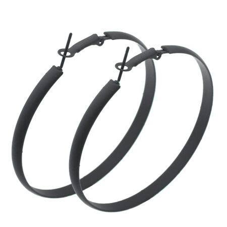 Classic Iron Big Fat Hoop Earrings - Approx 60mm Diameter - 4mm thick Bogan Black