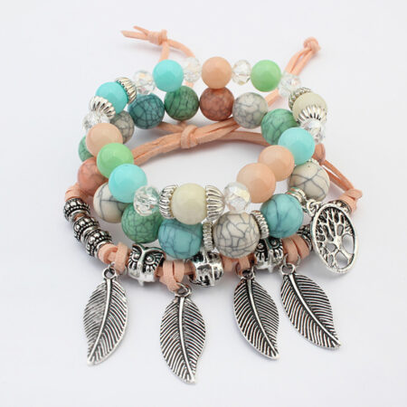 Affordable Boho 'Tree of Life' 3 piece Bracelet Set - Multi Coloured